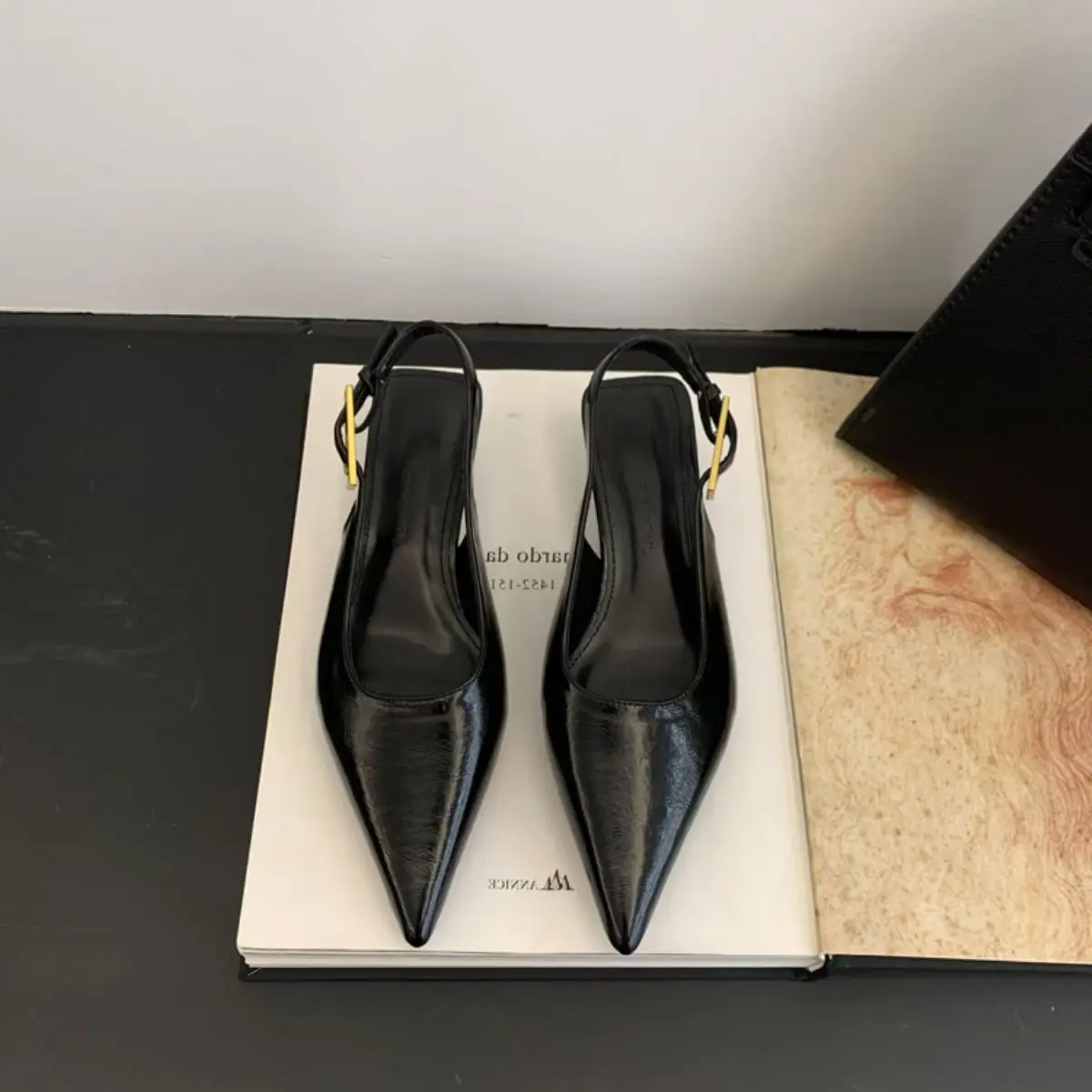 Summer Women Sandal Fashion Pointed Toe Shallow Slip on Ladies Elegant Slingback Shoes Thin Med Heel Dress Mules Black women slingback sandals women high heels shoes women dress shoes