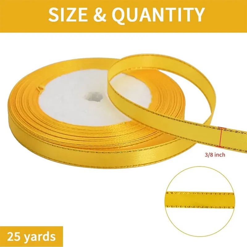 Elegant Satin Ribbon with Gold Trim - 25 Yards, 10mm Width