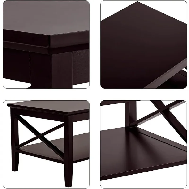 Coffee Table with Thicker Legs, Espresso Wood Coffee Table with Storage for Living Room 40 Inches 4