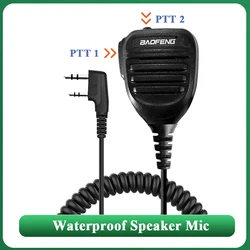 Waterproof Speaker Microphone for Baofeng Walkie Talkies (Dual PTT-Black)