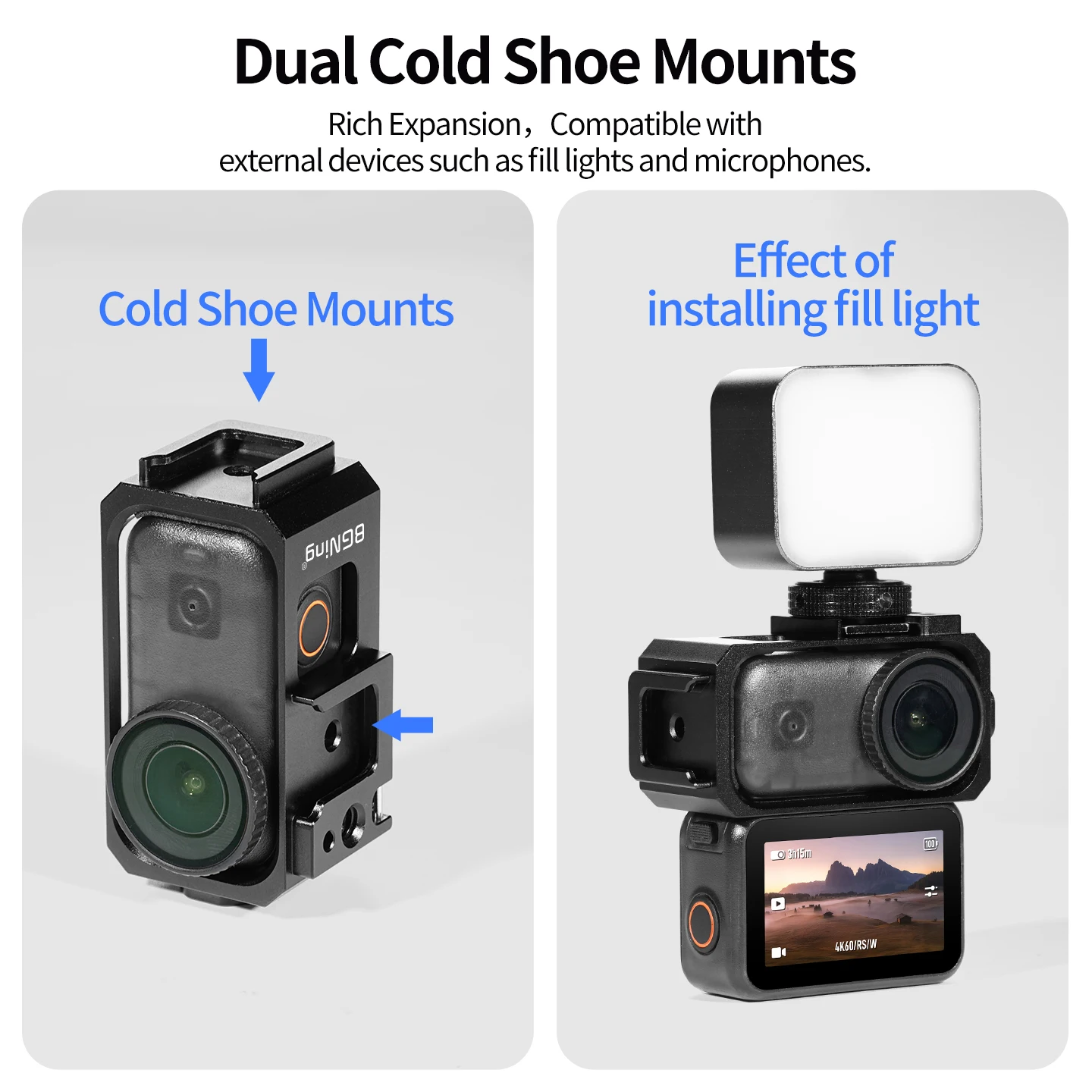 Metallkäfigrahmen für DJI Osmo Nano Kamera mit 1/4 Zoll Schraubenloch, Cold Shoe Halterung, Erweiterung für Mikrofon- und Lichthalterung, Stativadapter – Detail 6