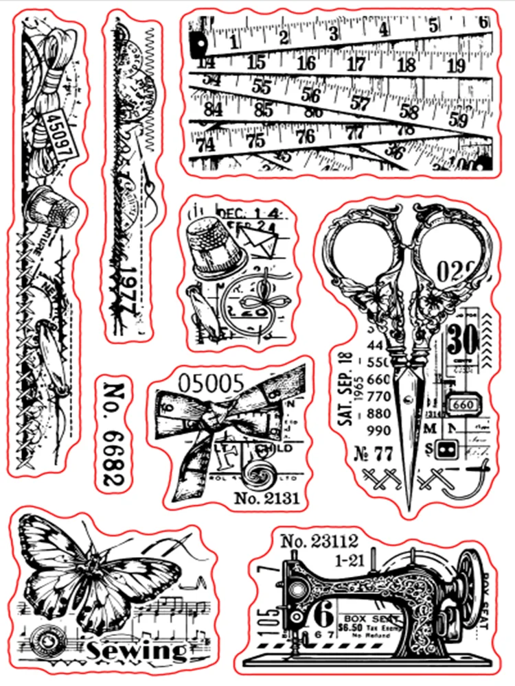 2024 New Sewing machine tape measure stamp Clear Stamps for Scrapbooking Transparent Silicone Rubber DIY Photo Album Decor