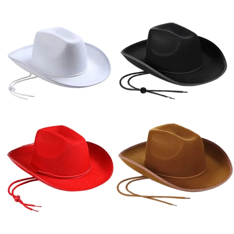 

Western Solid Color Felt Cowboy Hat Cowgirl Big Brim Accessory drop shipping