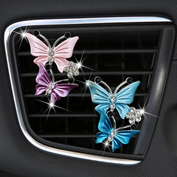 Clip per decorazione profumo per presa d'aria condizionata per auto Clip per decorazione purificazione dell'aria a doppia farfalla bicolore per interni auto