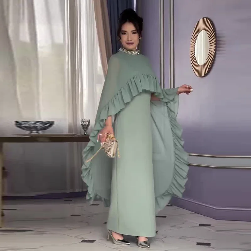 Abito lungo Abito da donna Scialle Abiti da cerimonia Set Ruffles Pieghe Split Abiti Party Vestito estivo Abiti eleganti femminili Abito maxi - immagine 2