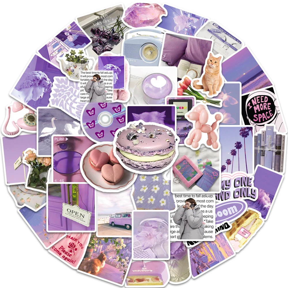 

10/30/50pcs Purple Sky Flower Cute Decoration Stickers for Laptop Diary Suitcase Window DIY Aesthetics Cartoon Sticker Decal Toy