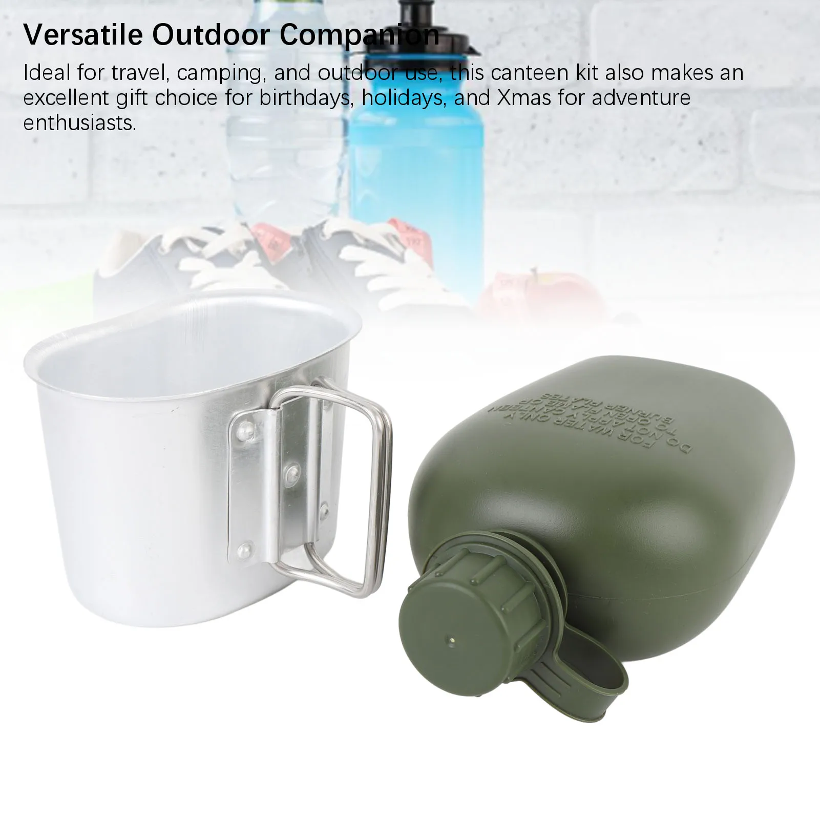 Canteen Cup Set Canteen Outdoor Canteen Kit PE 1L Canteen Water Bottle with Bottle Pouch and Cup for Camping Hiking Backpacking