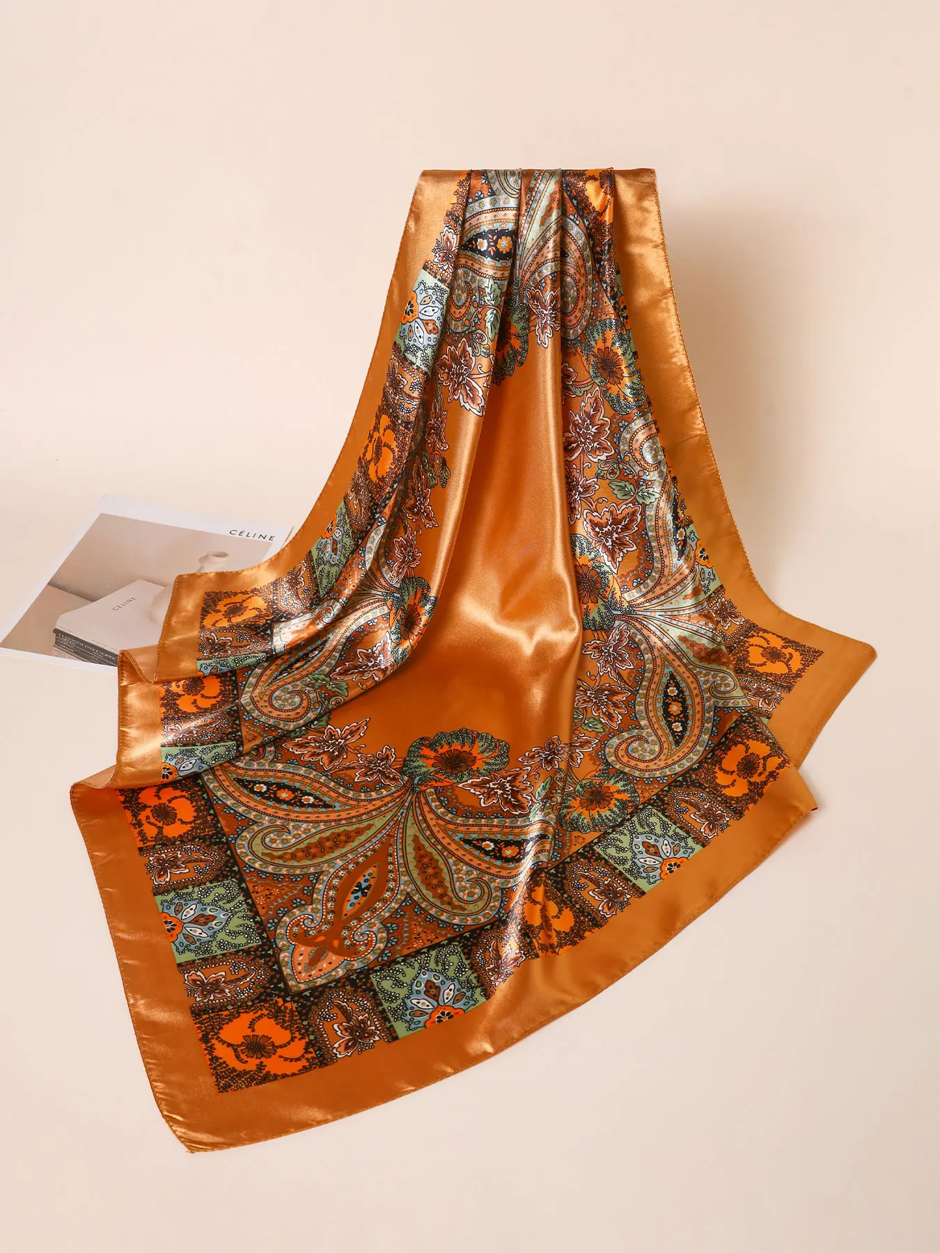 90*90cm Hair Scarf Women Fashion Designer Beautiful Paisley Foulard Soft Satin Shawl Kerchief Square Silk Scarfs Neck Headscarf