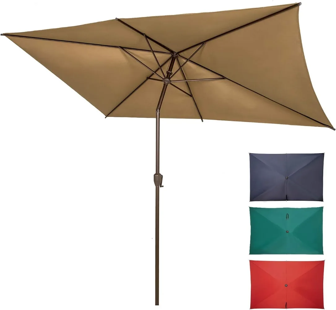 

Ogrmar 6.5x10ft Patio Umbrella Rectangular Outdoor Table Umbrella with Crank & Push Button Tilt for Terrace, Backyard, Garden