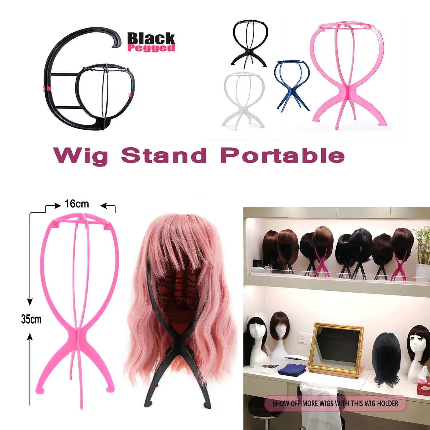 Folding Plastic Stable Durable Wig Stand/Wig Holders High Quality Hairpiece Wig Hair Hat Cap Stand Holder Display Tools