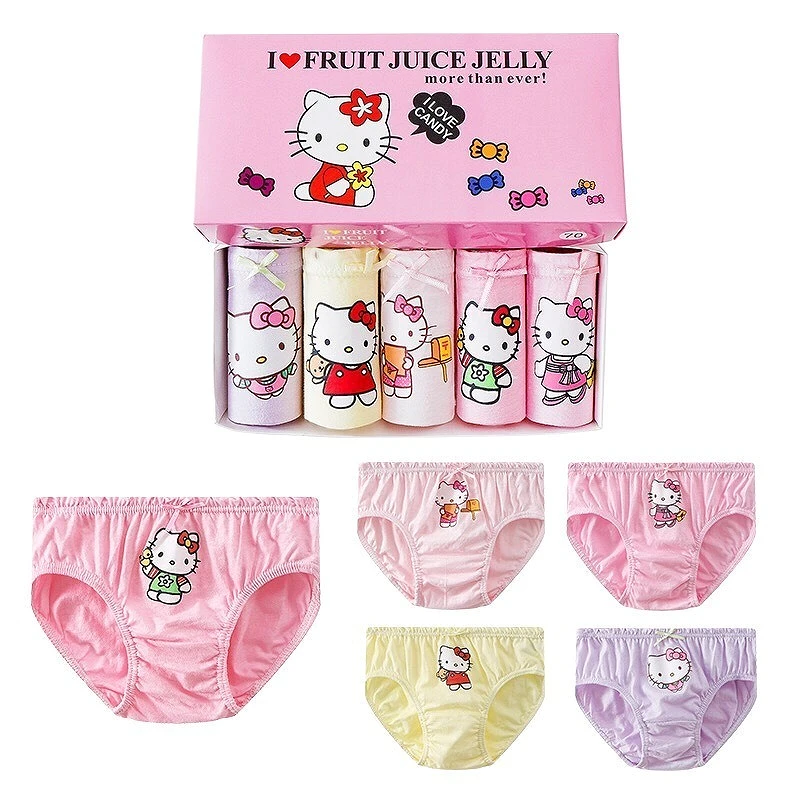 5 pezzi mutandine per bambini per ragazze carino HelloKitty slip per ragazze morbido cotone traspirante Kawaii Cartoon biancheria intima per bambini mutandine slip