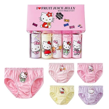 5 pezzi mutandine per bambini per ragazze carino HelloKitty slip per ragazze morbido cotone traspirante Kawaii Cartoon biancheria intima per bambini mutandine slip