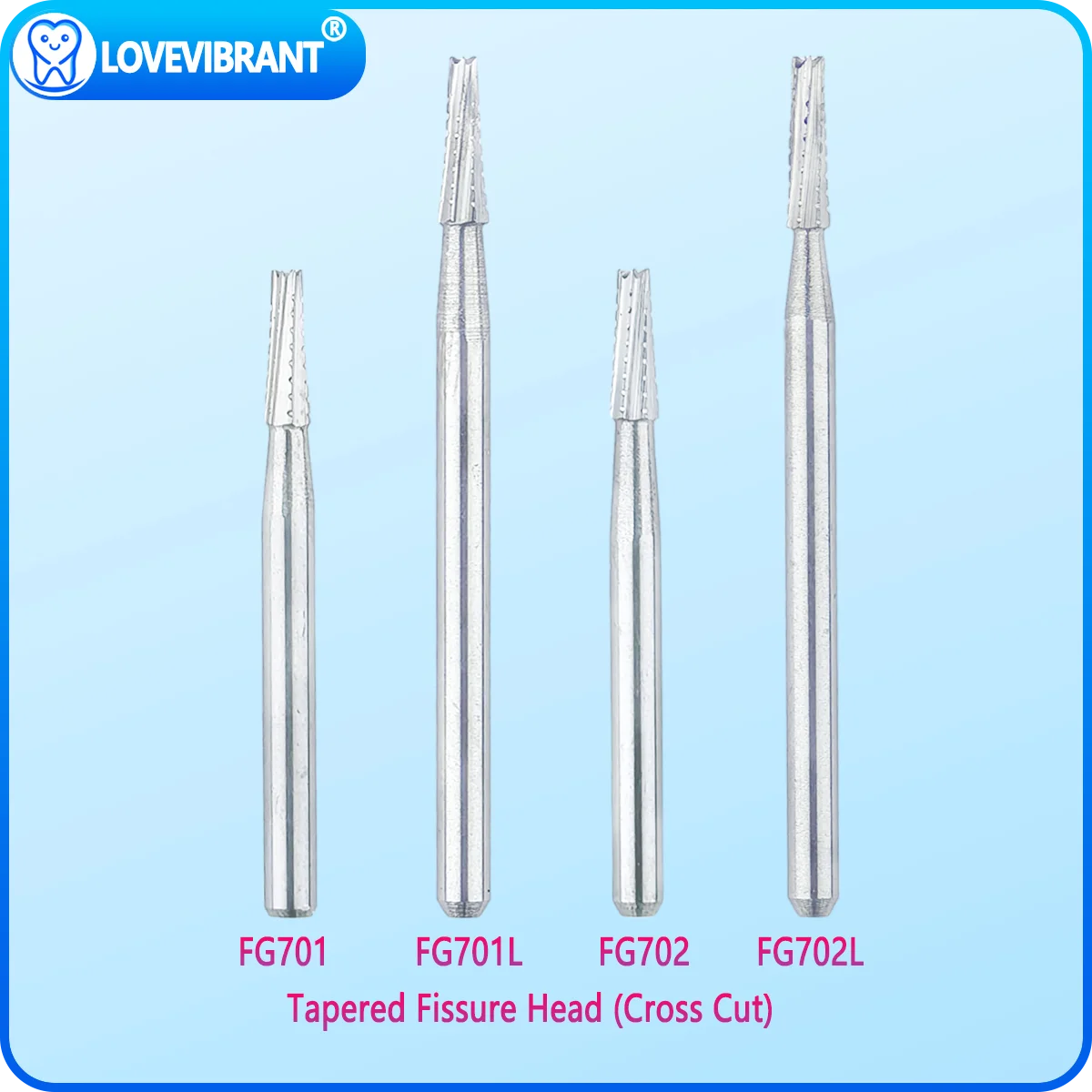 

6Pcs/Box Dental Tungsten Carbide Bur Tapered Fissure Head Cross Cut Type FG Series Shank Diameter 1.6mm For High Speed Handpiece