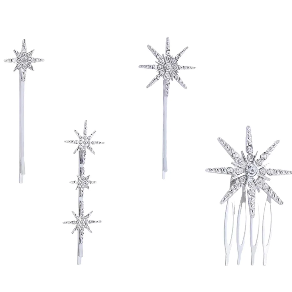 Elegant Hair Accessory Collection: Retro Geometric Diamond Hair Clips, Sunburst Hair Pins, and Sparkling Full-Diamond Edge Clips