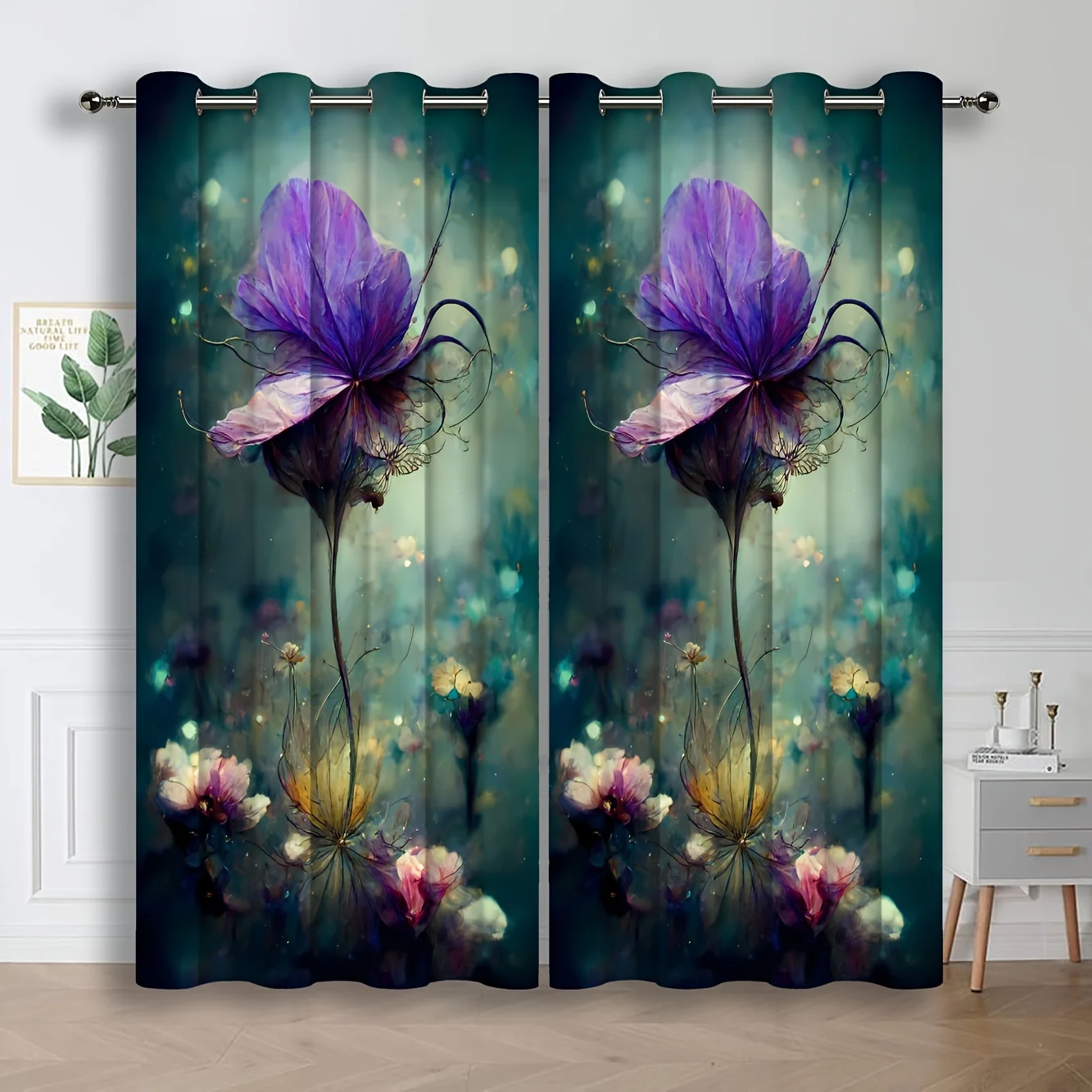 

2pcs Floral Printed Curtains Short Curtains For Kitchen Bedroom Living Room Toilet Semi Blackout Curtains Window Treatment Home