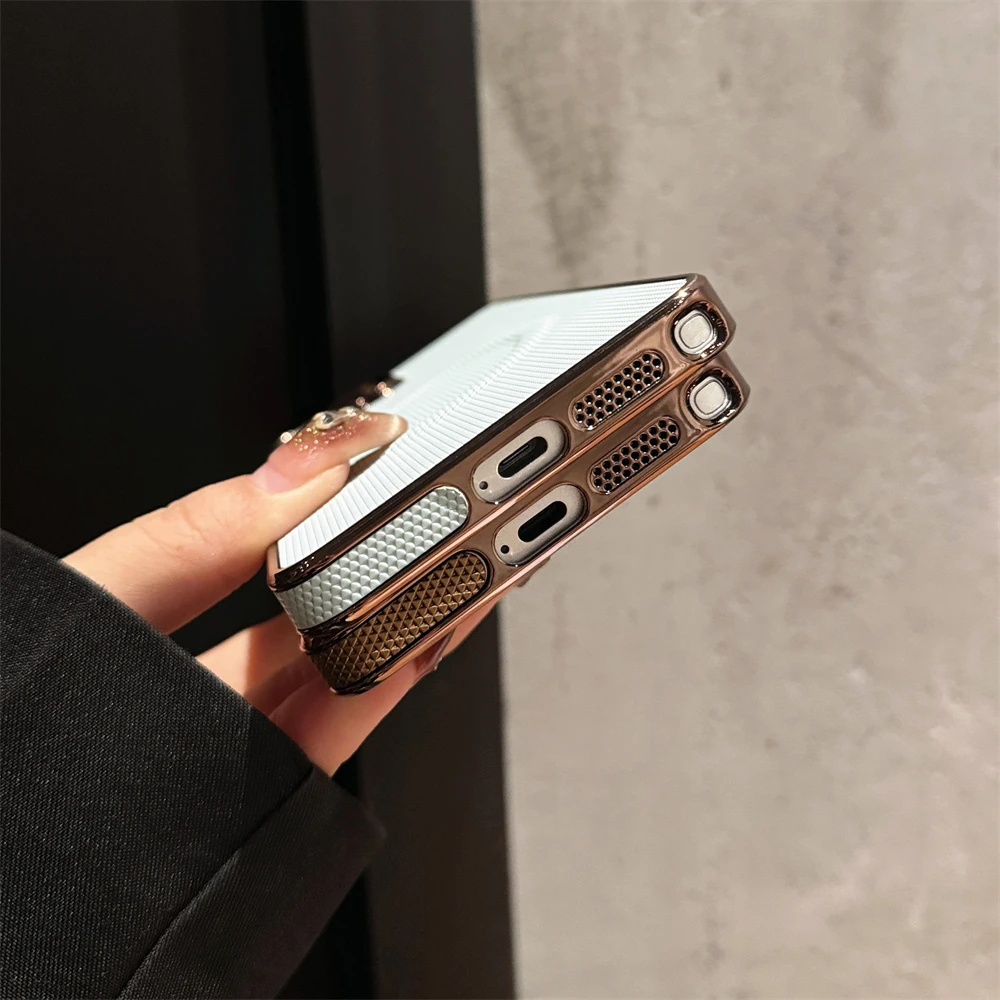 Business Leather Magnetic Wireless Charging Case with Plating Frame - Thin and Elegant Cover