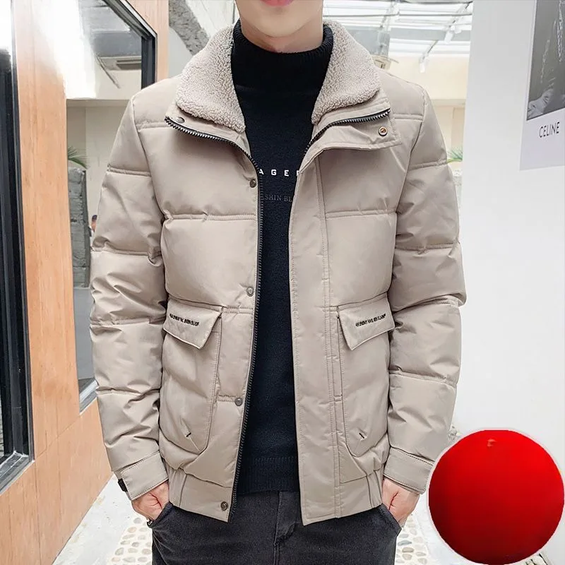 2023 New Men Down Cotton Coat Winter Jacket Short Loose Leisure Plus Fleece Thicken Parkas Fur Collar Outwear Joker Overcoat