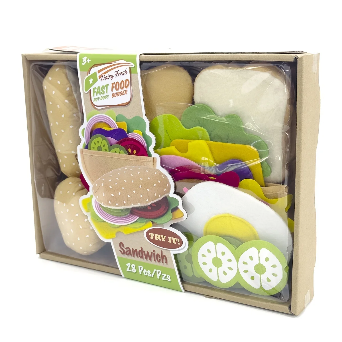 Felt Food Hamburger Sandwich Game Food Set (28 Pieces) Christmas Halloween gift Christmas, Halloween, Thanksgiving Gift 2