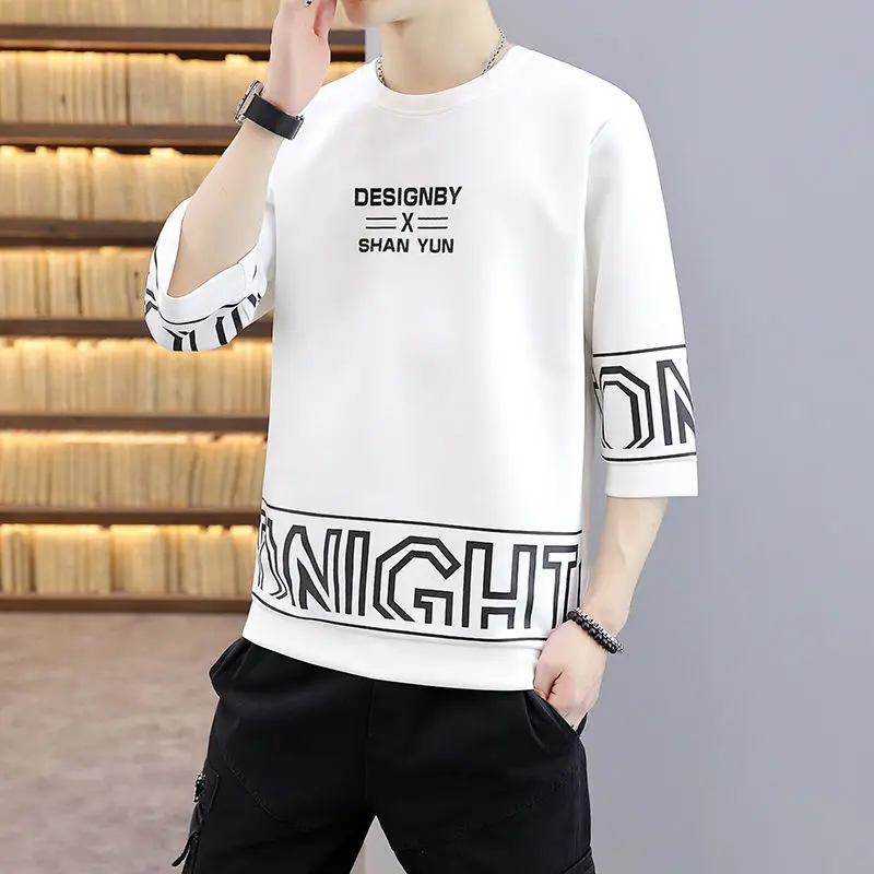 

Fashion Printed Spliced Loose Letter T-Shirt Men's Clothing 2023 Summer New Casual Pullovers Korean Tee Shirt
