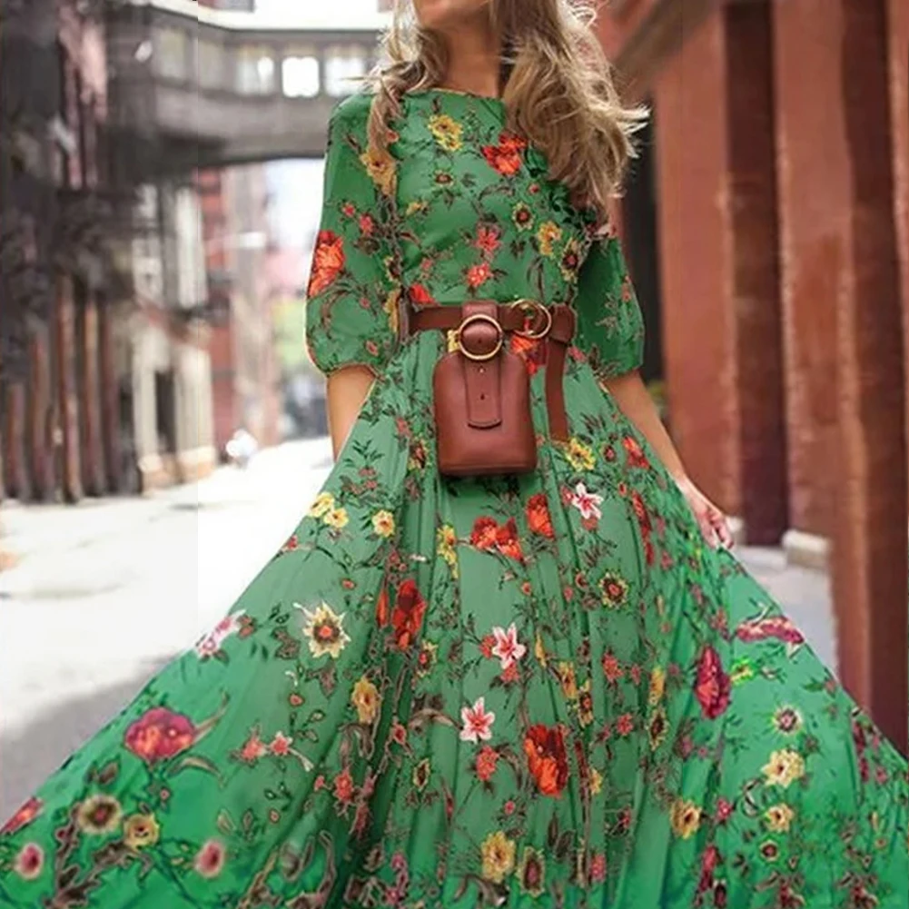 

Women Bohemian Floral Long Maxi Dress Summer Casual Holiday Beach Swing Dress Prom Bohemian Beach Robe Vestidos