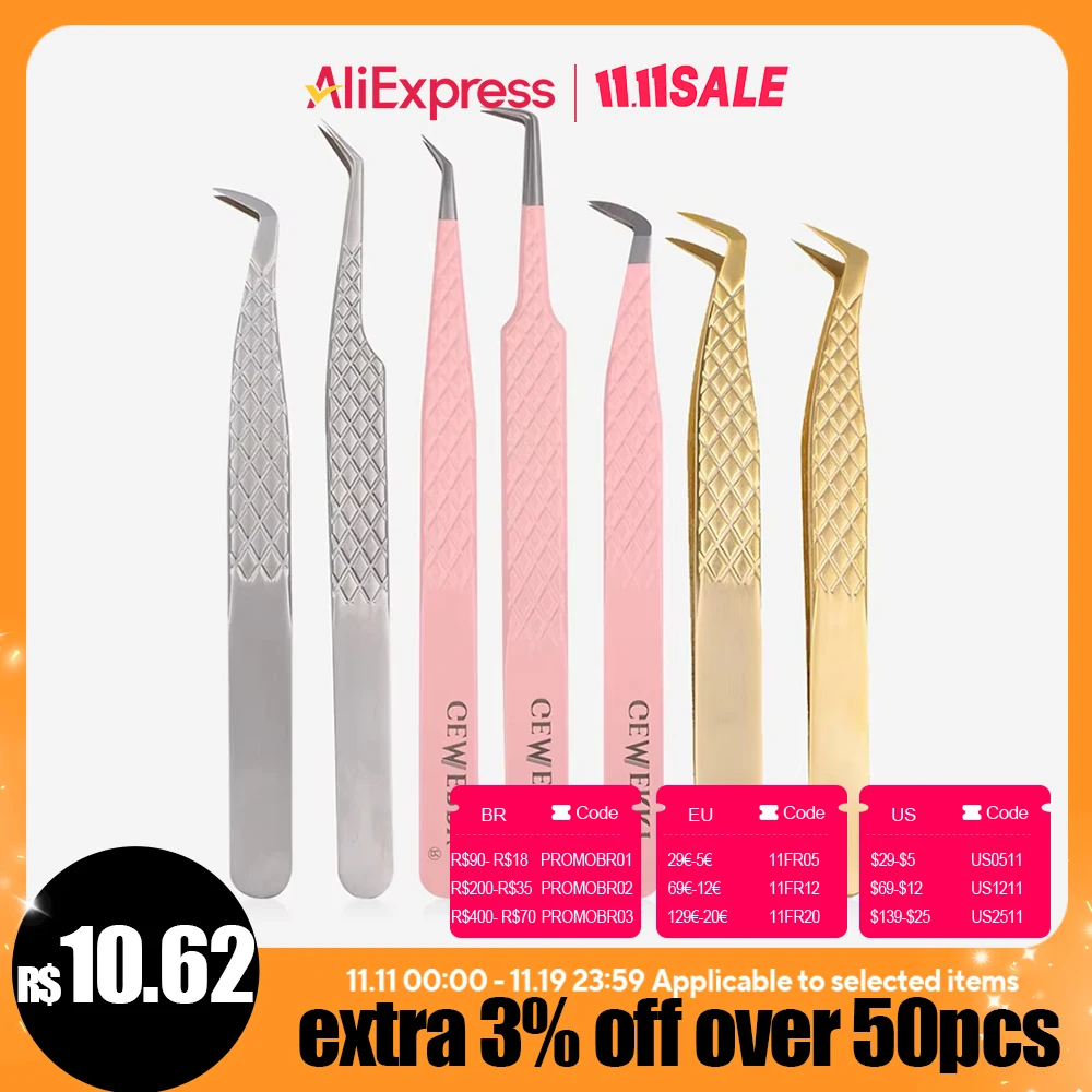 Pęsety do rzęs Gemerry, profesjonalne do przedłużania rzęs i brwi, ze stali nierdzewnej, z włóknistymi końcówkami, antystatyczne, narzędzia do makijażu. - AliExpress 66