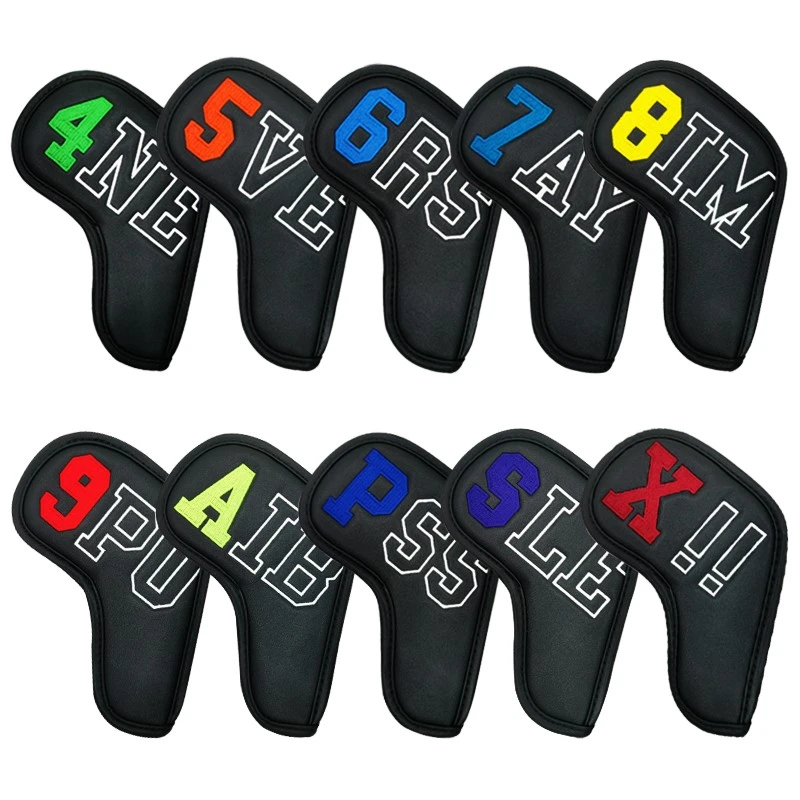 Color embroidery Golf Iron Cover Cover Irons Club PU Leather Golf Head Cover Golf Accessories 10