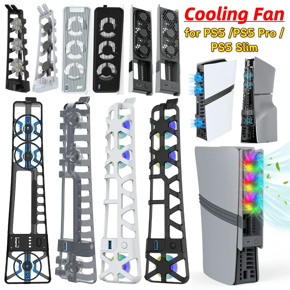 Cooling Fan Efficient Cooling System 3 Fans USB 3.0 W/ LED Light For PS 5 Pro/PS 5 Slim Console