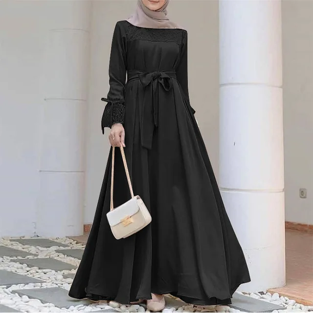 110541-297655.jpg Abaya-Robe Hijab à Manches sulfpour Femme, Tenue Maxi Décontractée, Style Musulman, Vintage, Couleur Unie, Dubaï, Turquie, Automne