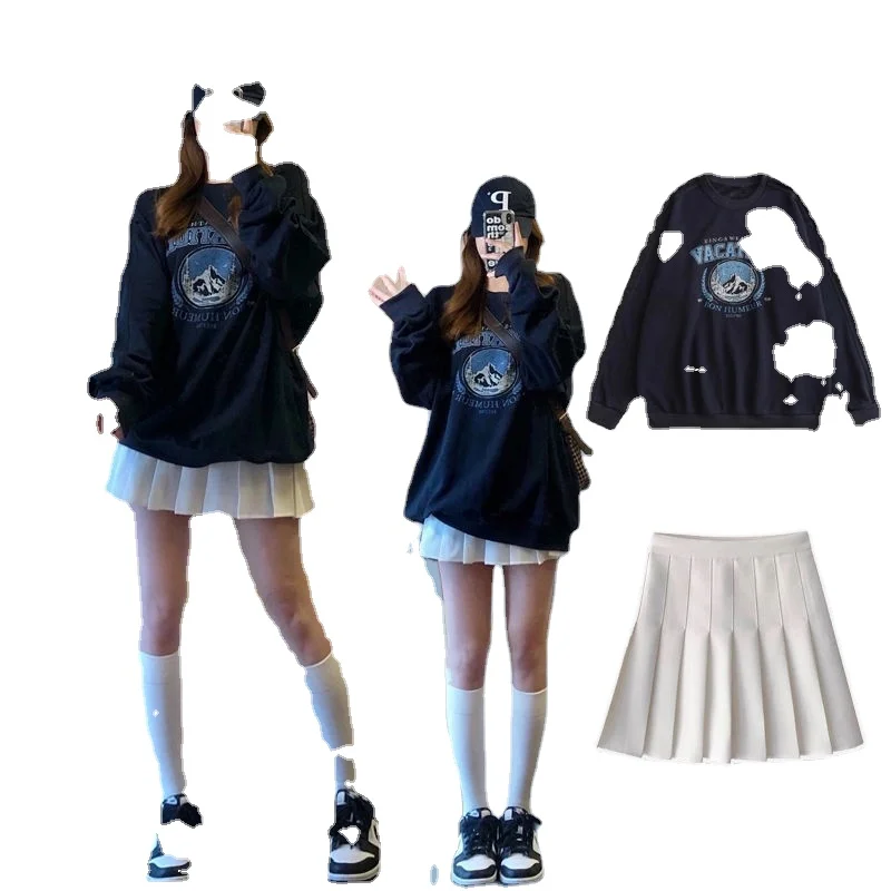 

Autumn New 2021 Thin Sweater Set Women's Loose Long Sleeve + Pleated A-line Short Skirt Two-piece Set