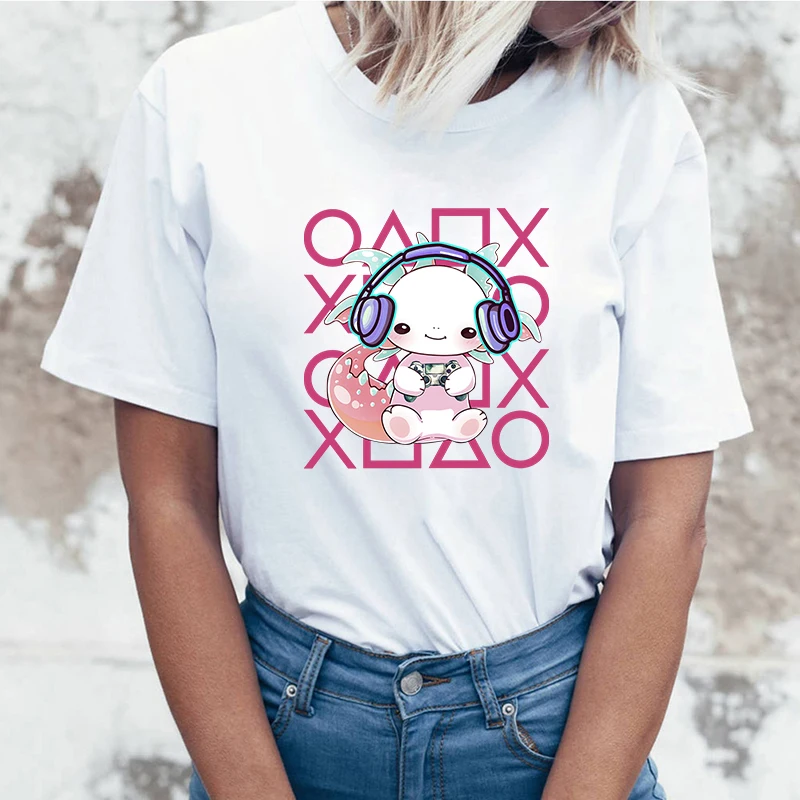 

New Axolotl Print T-Shirt Women Fashion Short Sleeve Casual Summer Tops Tees