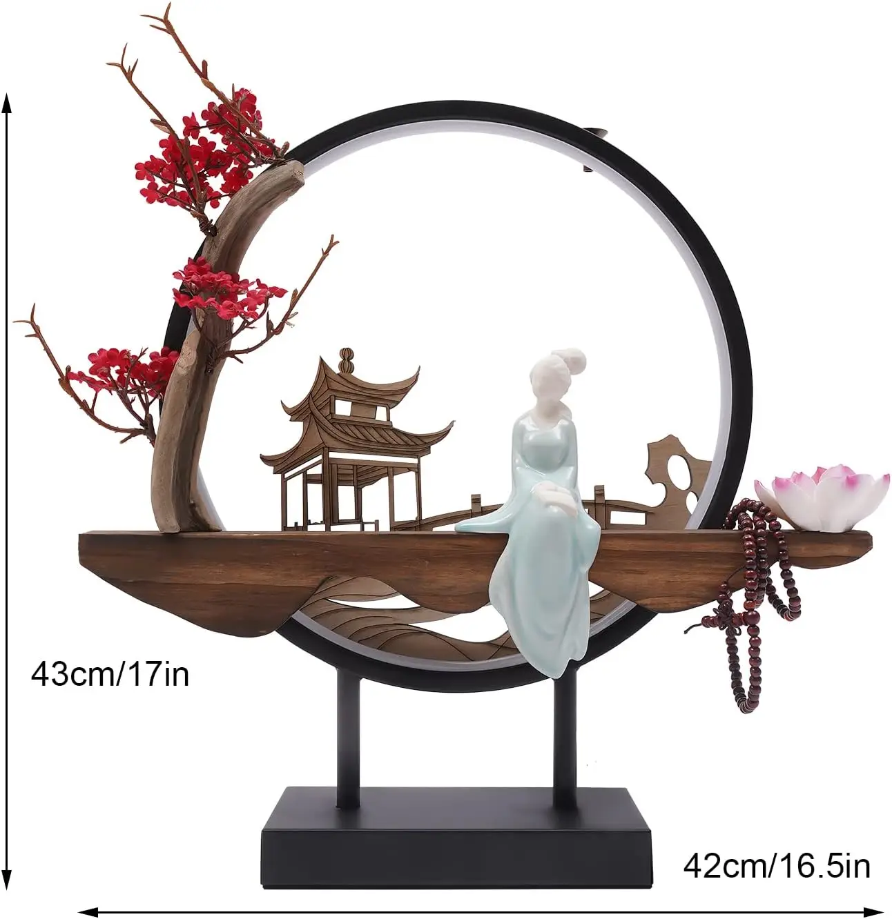 Chinese Flower Incense Holder with LED Light - Handmade Censer Burner Home Decor