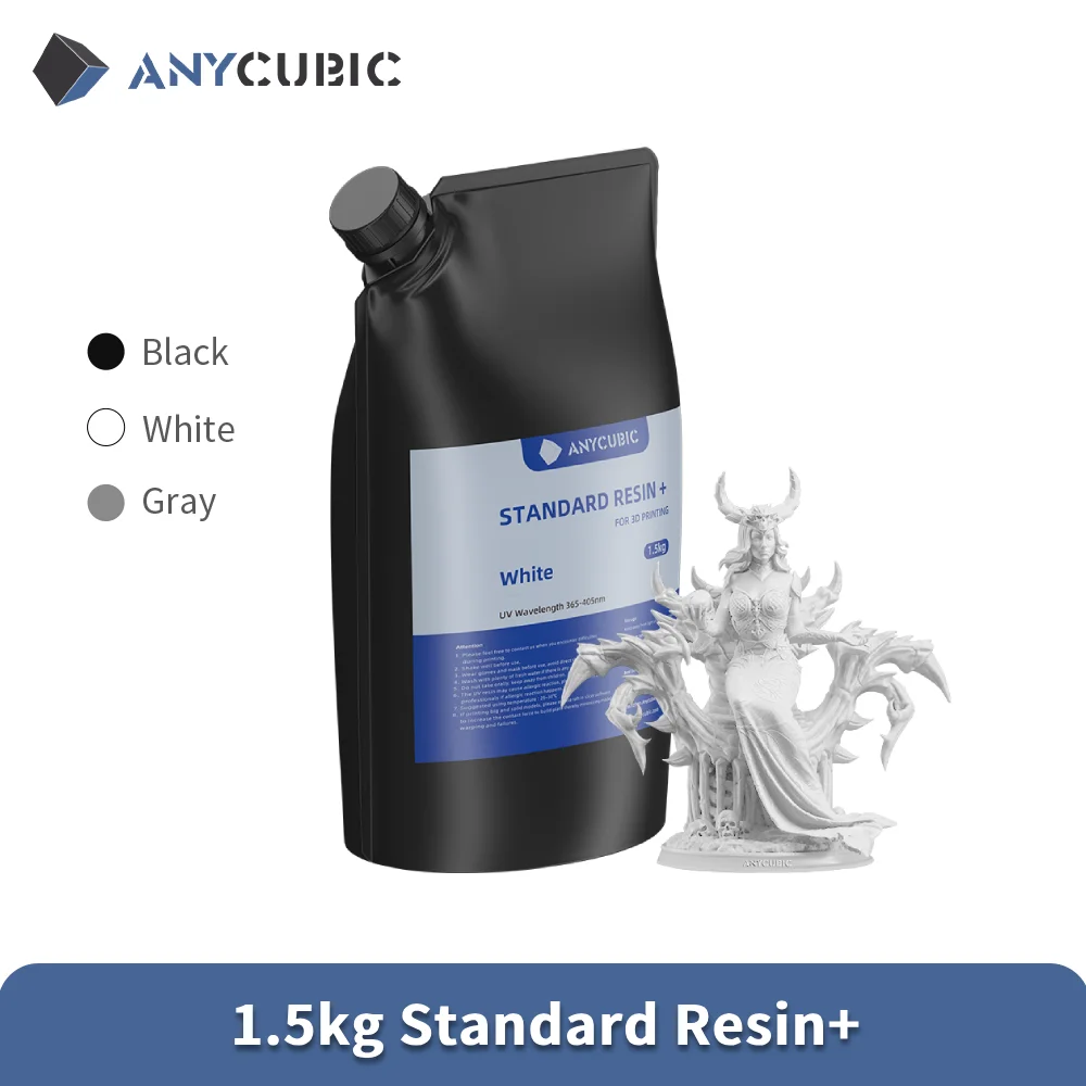 

ANYCUBIC 1.5kg Standard Resin+ 405nm Upgraded Classic Resin Formula Low Odor Less Worry Compatible with LCD and DLP Printers