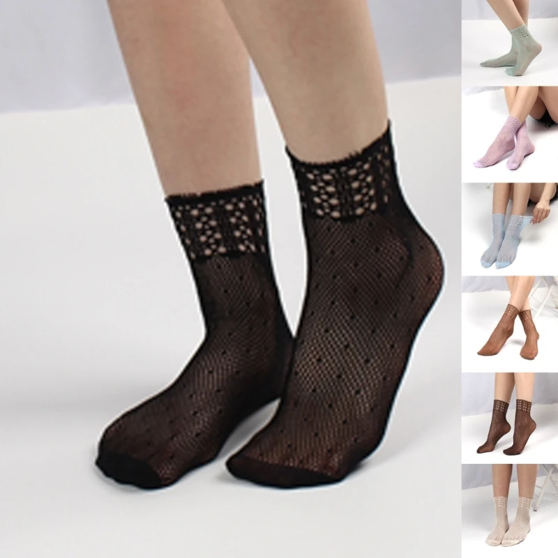 

Womens Japanese Elegant Socks Hollowed Out Fishnet Mesh Dot Anklet Socks