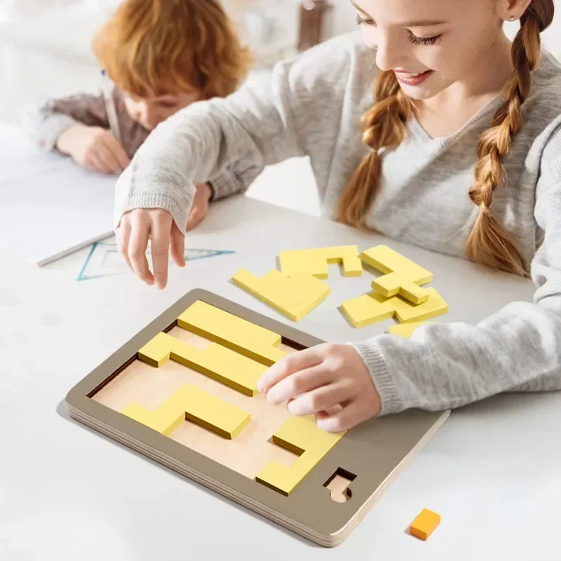 Wooden Geometric Puzzle Brain Teasers Toy Intelligence Tangram Jigsaw Puzzles Game STEM Montessori Education Toys for Kids Adult Jigsaw Puzzles Wooden Jigsaw Puzzles Wooden Puzzle Toys Educational Puzzles Mini Jigsaw Puzzle