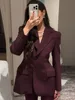 Elegant Solid Slim Blazer Jacket Women Long Sleeve Lapel Shoulder Pads Single Breasted Coat 2025 Spring Lady Office Outwear 2