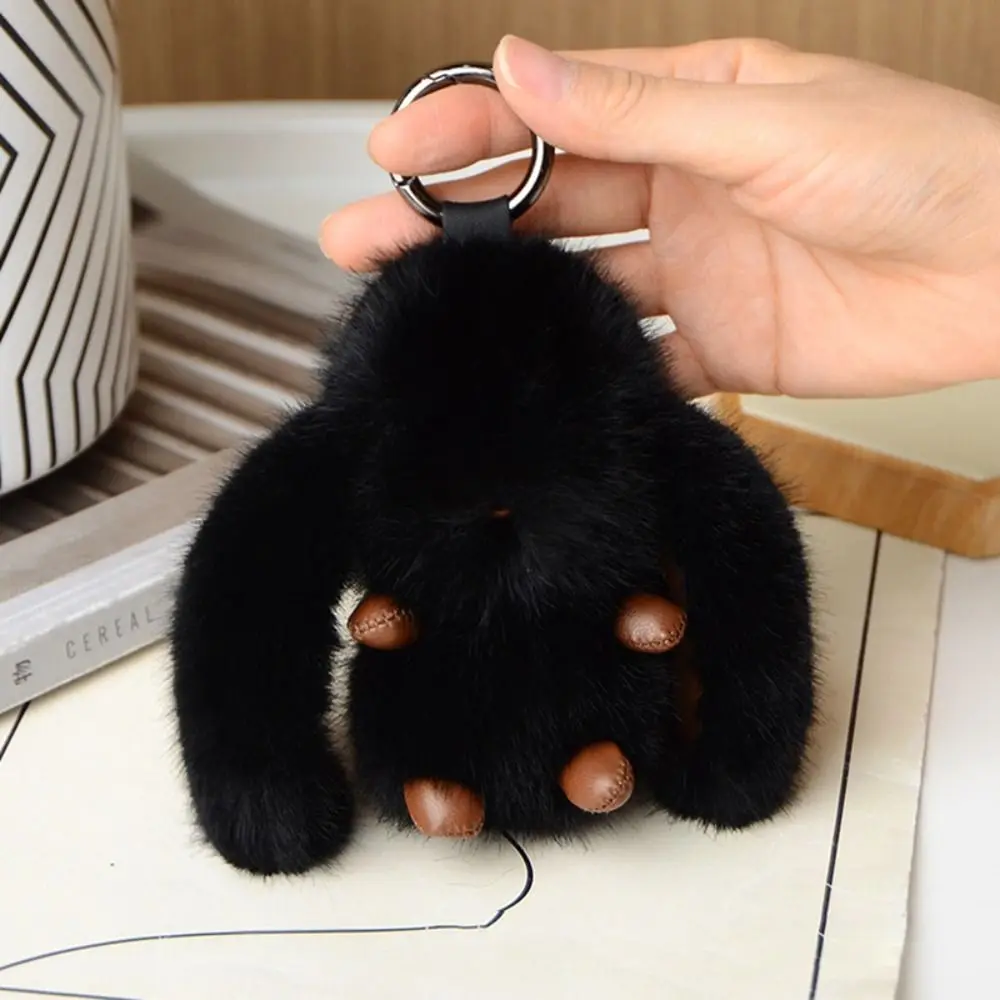 Stuffed Animal Fluffy Rabbit Keychain Pompom Furry Doll Bunny Stuffed Keyring Car Trinket Bag Charm Plush Bunny Pendant