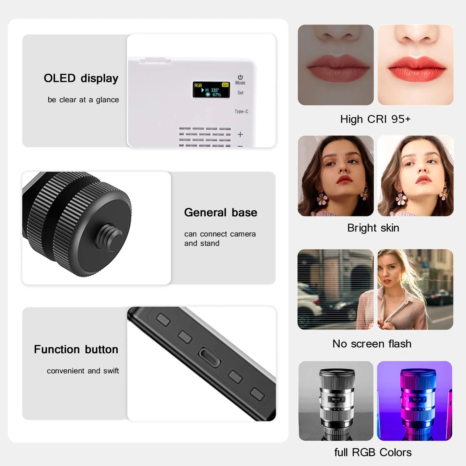 2500K-9000K Bi-Color LED RGB Camera Light Full Color Output Video Light Kit Dimmable Panel Light CRI 95+ Rechargeable 3100mAh