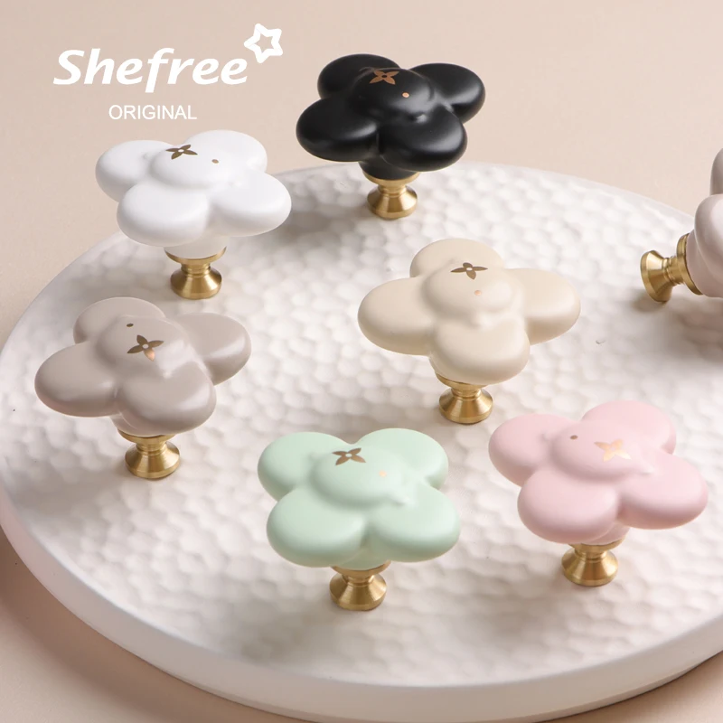 Estilo Nórdico Flor Puxadores de Gaveta Cerâmica Armário Alças Cozinha Jardim Maçaneta da Porta do Armário Moderno Punho