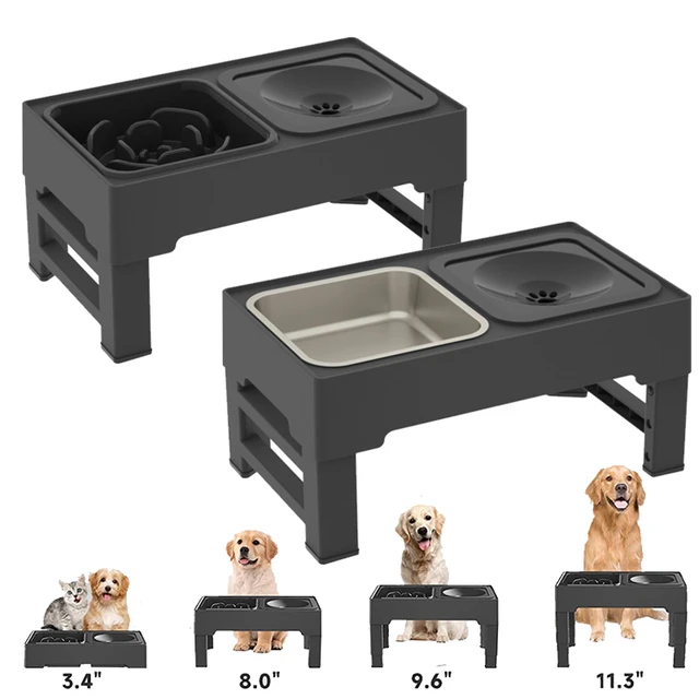 Elevated Dog Feeder Dogs Bowls Adjustable Raised Stand with Double  Stainless Steel Food Water Bowls for Small Medium Large Dogs - AliExpress