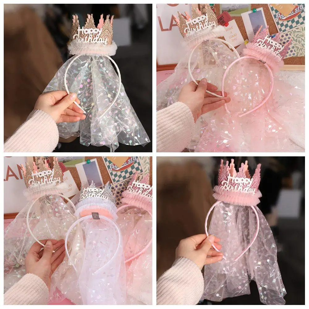 

Sweet Cute Crown Gauze Headband Lace Mesh Hairband Girls Princess Birthday Party Hair Hoop Baby Gift Hair Accessories