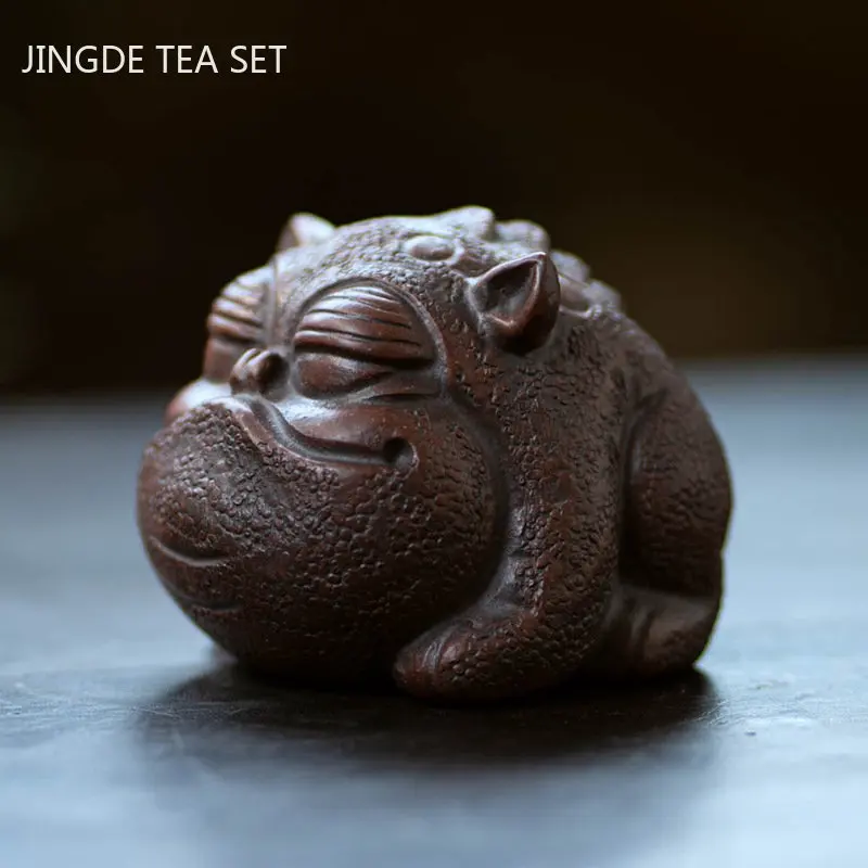 Yixing Raw Ore Purple Sand Tea Pet Three Foot Golden Toad Sculpture Small Ornaments Chinese Tea Table Decoration Accessories tea pet ornaments