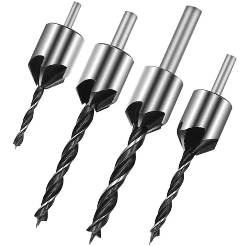 4pcs Three Pointed Woodworking Counterbore Drill Bit Set 3-6mm Reaming Drill Screw Chamfering Hole Opener