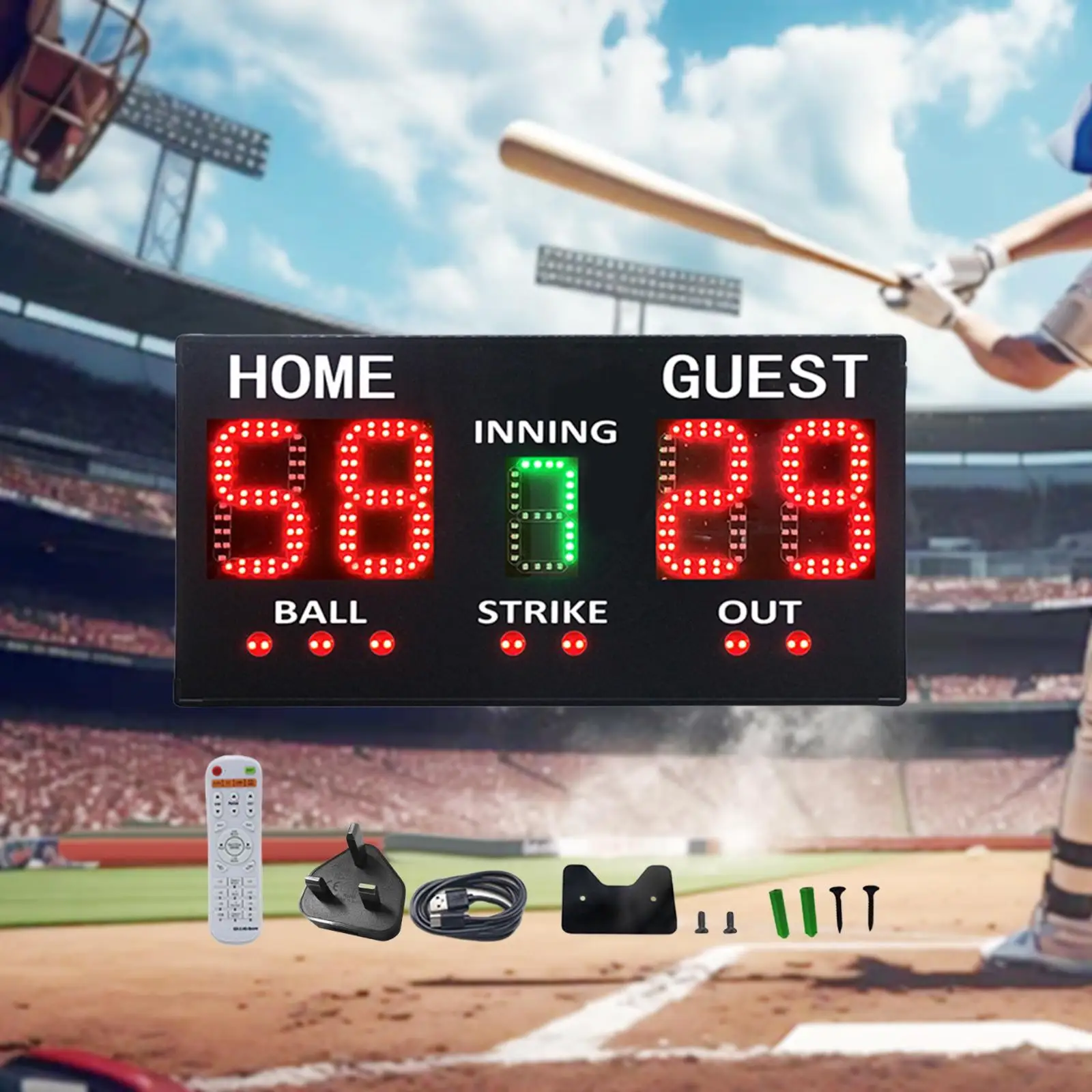 Digital Baseball Scoreboard with Remote Professional Score Inning Ball Strike Out LED Baseball Scoreboard for Competition Fence Digital Baseball Scoreboard with Remote Professional Score Inning Ball Strike Out LED Baseball Scoreboard for Competition Fence