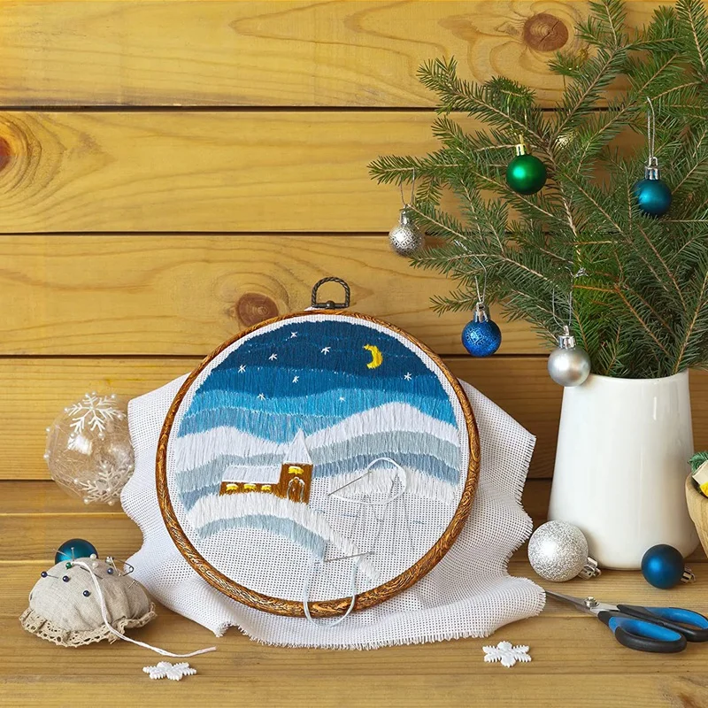 4 Pieces 8.4 Inch Embroidery Hoops Imitated Wood Display Frame Bulk Circle Embroidery Hoops