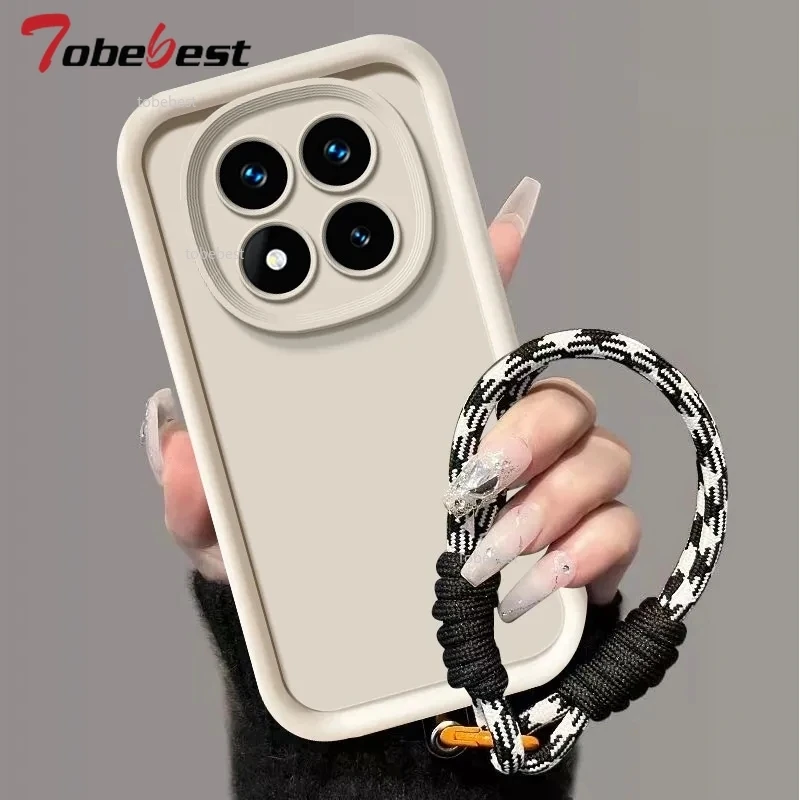 Silicone Case with Lanyard Wrist Strap - Solid Color Soft Back Cover