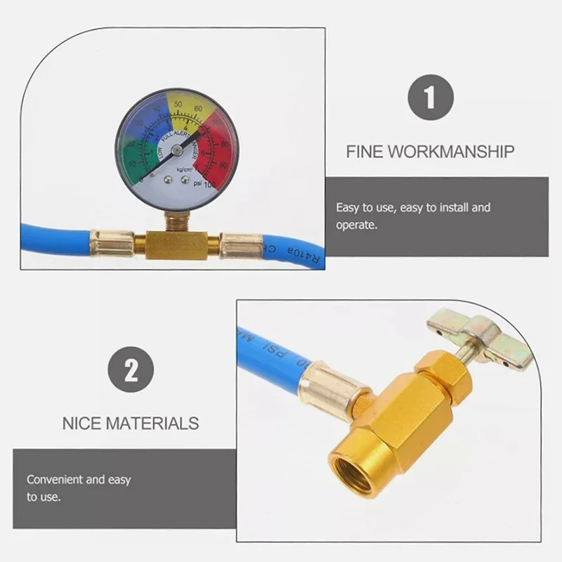 Tubo di ricarica per gas refrigerante per auto da 15,7 "R134A A/C con manometri Tubo di riempimento in gomma per refrigerazione per condizionatore d'aria per auto - Image 3