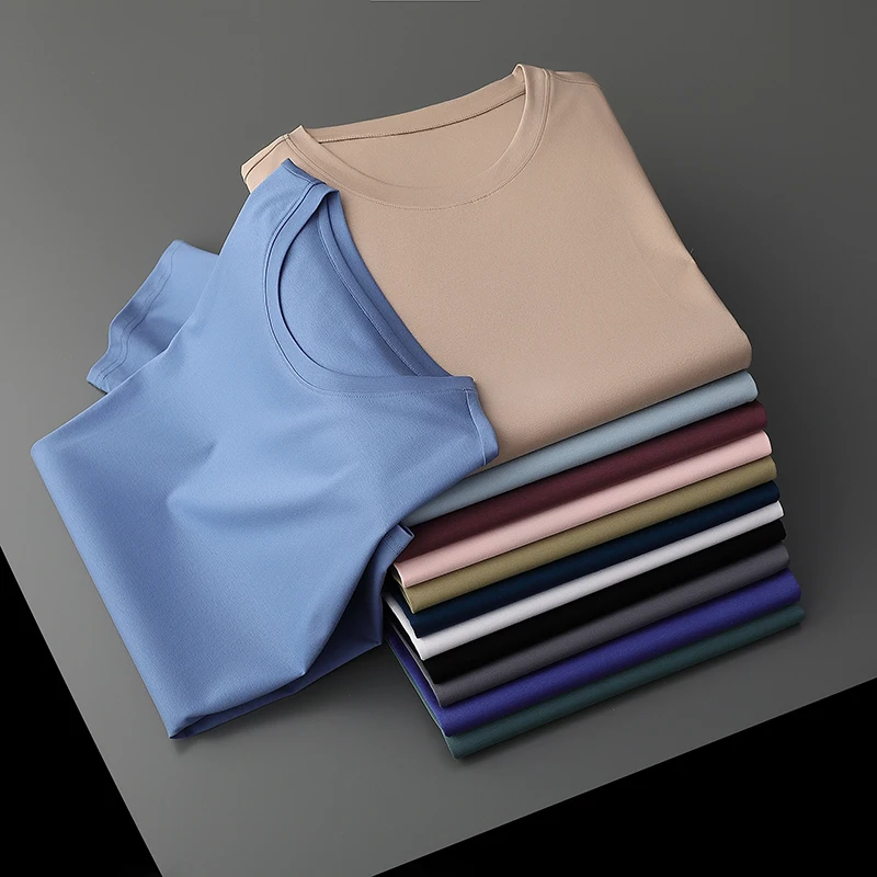 Mercerized Cotton Men T-shirts O-Neck Short Sleeve Loose Straight Tops For Minimalist