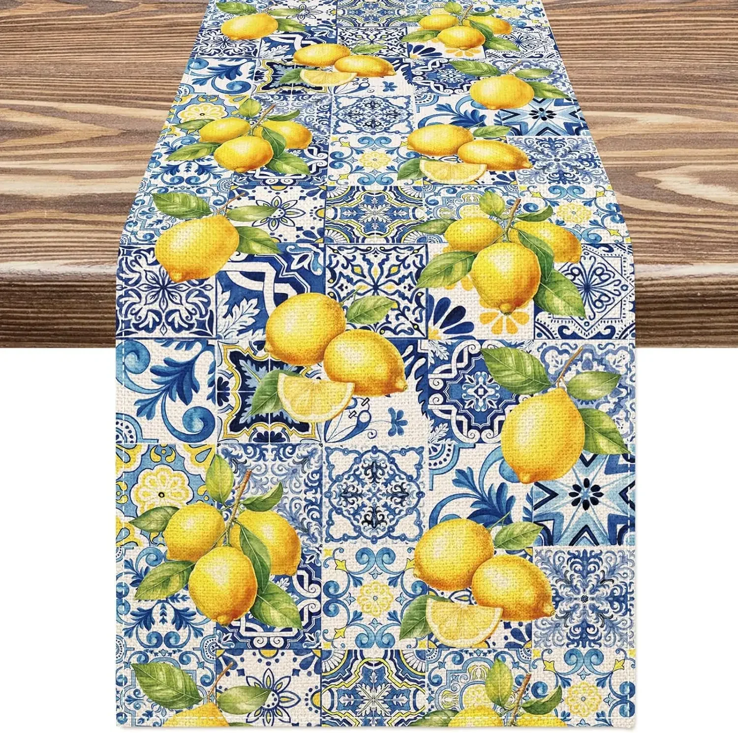 Linen Table Runners Blue Yellow Lemon Dresser Scarf Decor Washable Kitchen Dining Holiday Party Decorations macrame table runner