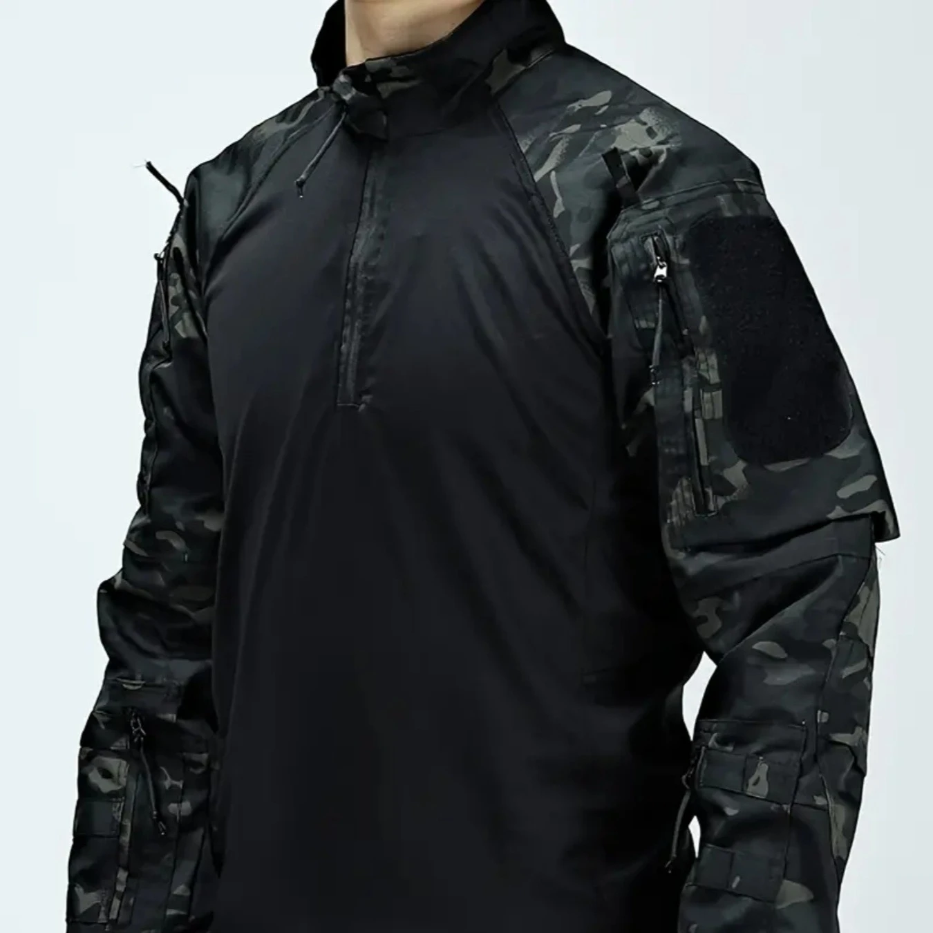 남성용 위장 전술복 작업복 프로그 슈트 야외 통기성 티셔츠 멀티 포켓 스포츠 하이킹 낚시 사이클링 탑