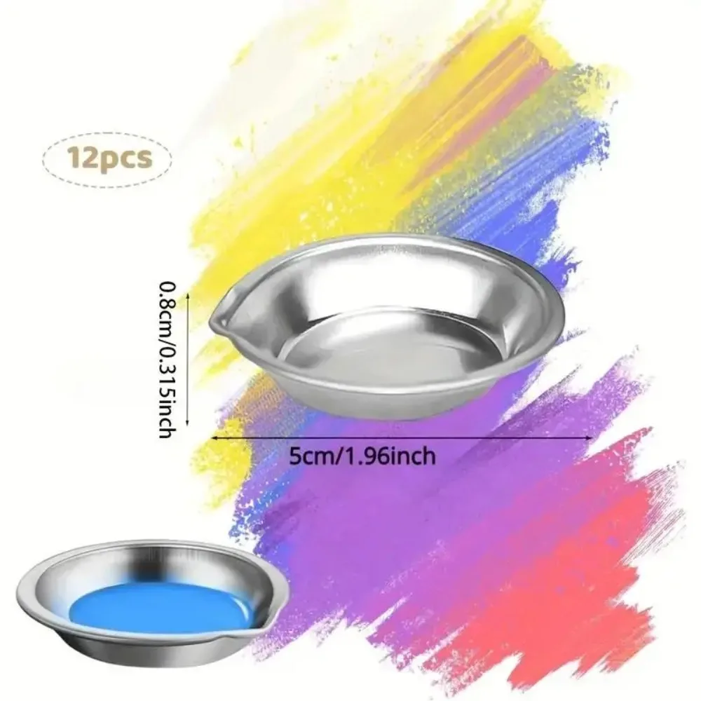 Makeup Palette 12Pcs Stainless Steel Small Round Paint Tray Artist Watercolours Paint Mixing Palette Tray For Artist
